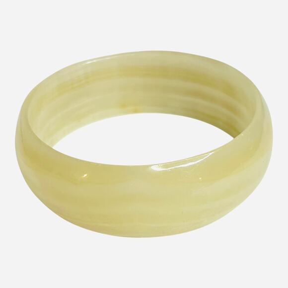 Vintage White Yellow Silk Jade Chunky Bangle Bracelet - Picture 2 of 6